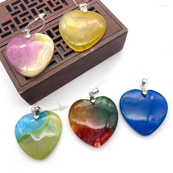 Collares pendientes, 1 pieza, piedra semipreciosa Natural, ágata, collar de Color en forma de corazón, pendiente, pulsera, accesorios para hacer joyas DIY