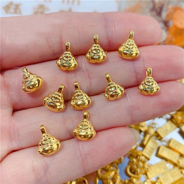 Collares pendientes 1pcs 999 Pure 24K oro amarillo 3D pequeño collar de Buda que ríe 230511