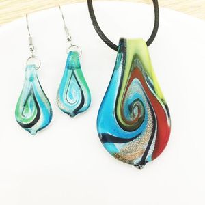 Hangertjes kettingen 1PCS Chinese stijl Murano Glass Leaf Lampwork Ketting Handgemaakt Blauw Whirlwind Sands Sieraden Match Sweater Chain