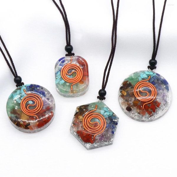 Pendentif Colliers 1 Pcs Mode Résine Naturelle Coloré Bijoux Minéraux 7 Perles D'énergie Chakra Pendule Amulette Reiki Collier De Guérison