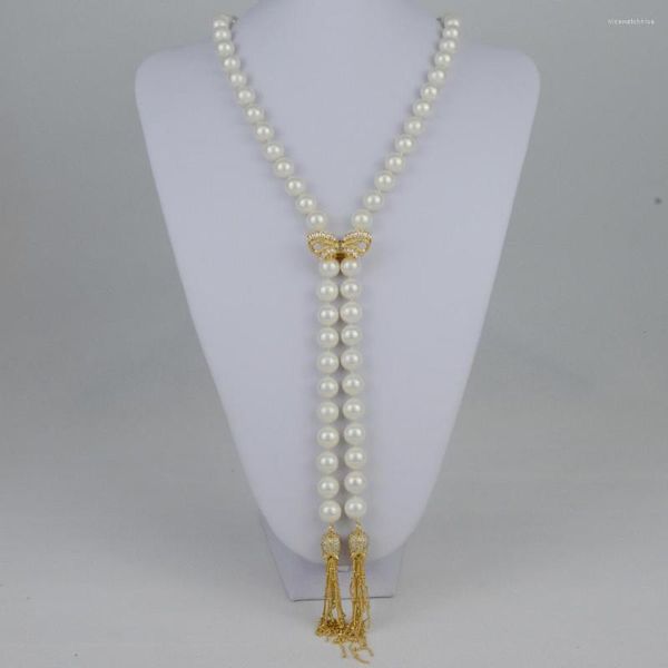 Pendentif Colliers 1pcs à la main couleur or charme zircon coquille perles perles chaîne glands femmes fête bijoux fins collier papillon fermoir