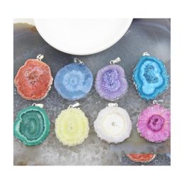 Hangende kettingen 1 stks Irregar ovale zon bloem druzy geode agates siery voor doe -het -zelf sieraden vrouw ketting oorrang maken accessoires dr. Dh2zk