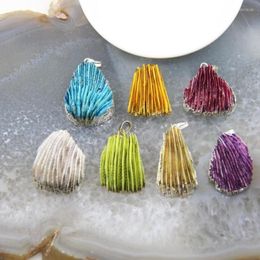 Hangende kettingen 1 stks onregelmatige rots koraal hangers multicolor zilverachtige rand quartz stenen ketting charmes voor doe -het -zelf sieraden maken accessoires maken