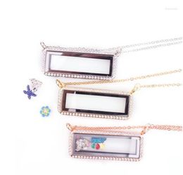 Pendentif Colliers 1 PCS/lot 3 Couleurs Flottant Médaillon Collier Alliage Strass Rectangle Magnétique Verre De Mode Bijoux