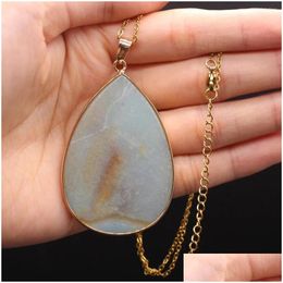 Colliers pendants 1pcs Natural Amazonite Stone Geometric Shape Charms Collier For Men Femmes Lucky Reiki Guérison Chaîne de pull tendance Dhakw