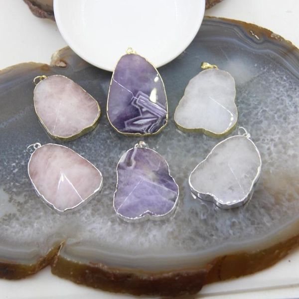 Colliers pendants 1pcs Amethystes naturels Slice Pendants Pendants Facet Rose / Quartz blanc Collier Collier Bijoux DIY ACCESSOIRES DE MADE DE MADE