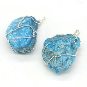 Collares pendientes 1 Uds piedras semipreciosas azules de cristal Natural para collar pendiente fabricación de joyas DIY mujeres niñas regalo 30x40-35x45mm