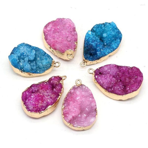 Pendentif Colliers 1 pcs Naturel Druzy Pierre Goutte D'eau Forme Rose Rouge Rose Pendentifs Pour Femmes Collier Boucle D'oreille Bijoux DIY Taille 20x35mm