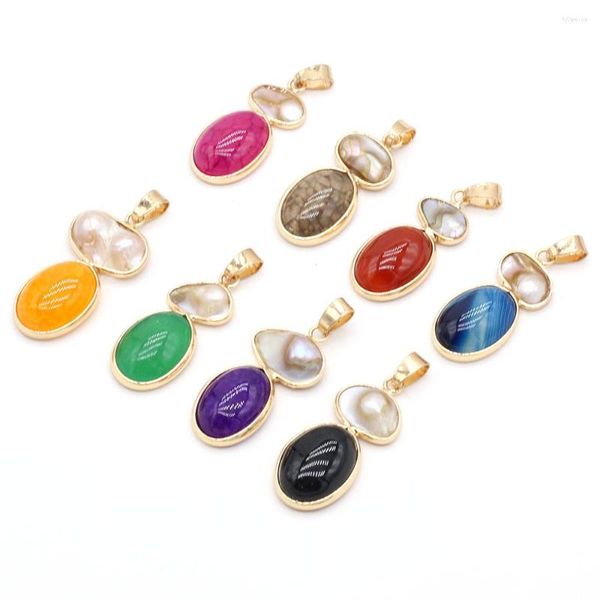 Colliers de pendentif 1pcs Agares d'oeuf naturel Agates Coquille mélangée Couleur jaune Pendants verts pour bijoux Faire des boucles d'oreilles Collier Gift Taille