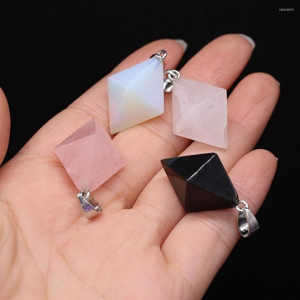 Pendentif Colliers 1 pcs Naturel À Facettes Noir Agates Opale Rose Quartzs Pierre Pour Les Femmes Collier Fabrication De Bijoux DIY Cadeaux Taille 20x30mm