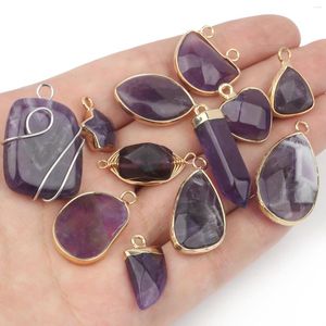 Pendentif Colliers 1 pcs Naturel Violet Améthystes Charmes Multi Formes Quartz Pendentifs Fit Pour Les Femmes DIY Collier Faire En Gros