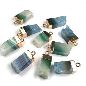 Pendentifs Colliers 1pcs Pierre Naturelle Agates Charme Bleu Vert Pour Collier Boucle D'oreille Bracelet Accessoires Fabrication De Bijoux A Faire Soi-Même 10x30-12x32mm