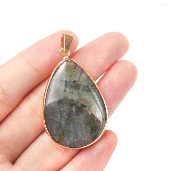 Pendentif Colliers 1pcs pierre naturelle flash labradorite goutte d'eau forme bijoux faisant bricolage collier boucles d'oreilles accessoires cadeau 26x36mm