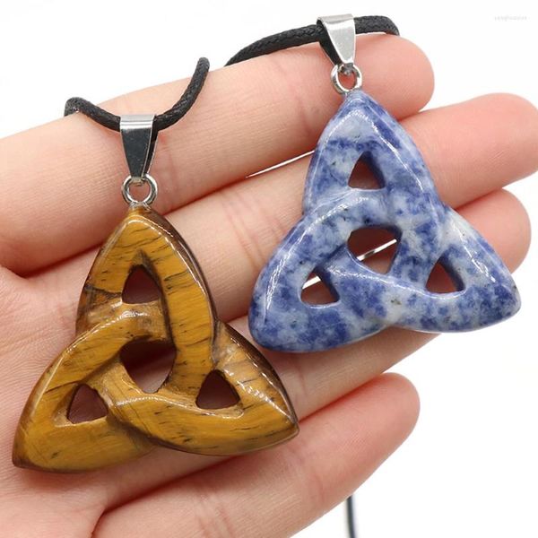 Collares pendientes, 1 Uds., amuleto de cristal de ojo de tigre con nudo celta irlandés de piedra Natural para fabricación de joyas, collar de abalorios DIY, accesorios de 34mm