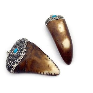 Pendentif Colliers 1pcs résine boeuf os triangle pointe forme bricolage collier bijoux faisant des accessoires pierre naturelle ensemble avec diamantpendentif