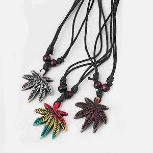 Pendentif Colliers 1pcs Résine Blanc Marron Rasta Style Pot Feuille Collier Noir Cire Coton Cordon Réglable BijouxPendant PendentifPendant