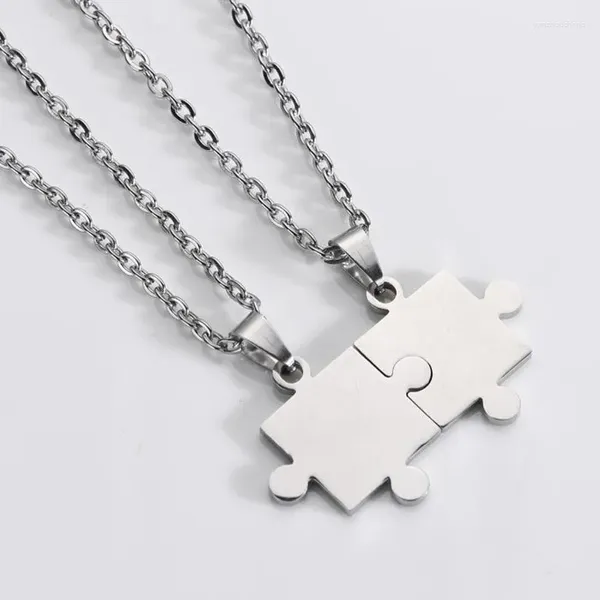 Pendentif Colliers 1pcs Acier inoxydable Love Couple Collier Titanium Lovers Européens et américains Puzzle Unisexe Cadeau Bijoux