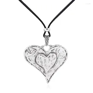 Collane con ciondolo 1 pz argento tibetano grandi ciondoli a forma di cuore d'amore martellato cavo lungo di piombo collana Lagenlook regalo di gioielli per donna