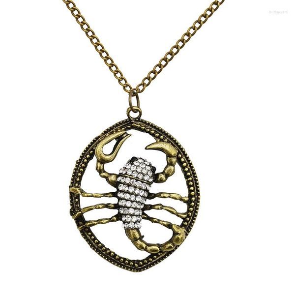 Pendentif colliers 1 pièces Style Vintage cristal Transparent Scorpion collier pour femmes rond alliage breloques fête cadeau bijoux