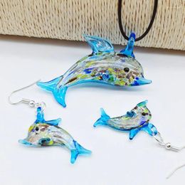 Hanger kettingen 1set Chinese stijl glas murano trendy creatief diy blauw liefde dolfijn ketting voor vrouwen dieren charme sieraden cadeau