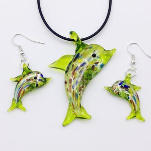 Pendentif Colliers 1Set Style chinois Verre Murano Trendy Creative DIY Green Love Dolphin Collier pour femmes Charme animal Bijoux Cadeau