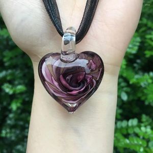 Colliers pendants 1set Fashion Pink Verre Murano Floral Love Coeur Collier de lampe à lampe pour femmes bijoux