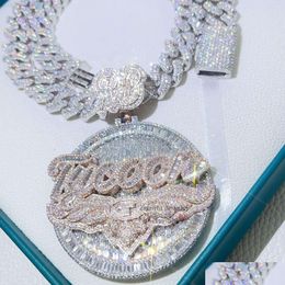 Colliers de pendentif 2 5 largeur Placage en or rose Sterling Sier sur mesure VVS Moisanite Diamond Hip Hop Iced Drop Livily Bijoux OTQWX
