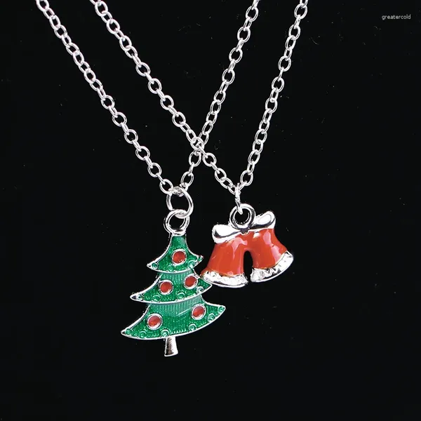 Collares colgantes 2 PCS Árbol de Navidad Campanas Esmalte Charms Collar Set Regalo de Navidad para niños Niñas Joyería de fiesta