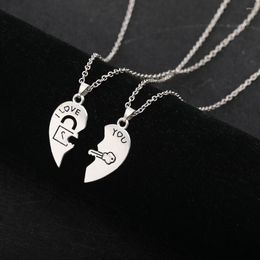 Pendentif Colliers 2 Pcs Je T'aime Coeur Collier Ensemble Serrure Et Clé Chaîne Ras Du Cou Pour Couple Amoureux Romantique Bijoux Saint Valentin Cadeau