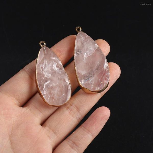 Collares colgantes 2 PCS Reiki Healing Rose Quartz Gota de agua Joyas de bricolaje Pendientes de collar Accesorios Regalo