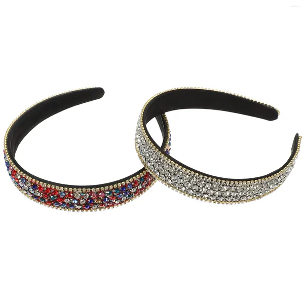 Collares pendientes 2 piezas Diadema con tachuelas de diamantes de imitación Diademas para mujer Moda para mujer Adornado con cuentas Acolchado Puffy