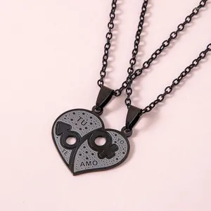 Collares colgantes 2 unids/set creativo negro masculino símbolo femenino te amo corazón acero inoxidable pareja collar punk joyería regalo