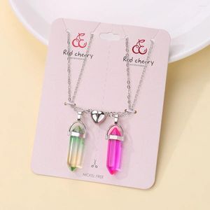 Pendentif Colliers 2 PCS / Set Mode Pierre Naturelle Coeur Aimant Couple Collier Pour Femmes Hommes Jumelés Chaîne De Ras Du Cou Correspondant Bijoux Cadeau