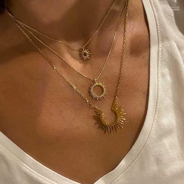 Pendentif Colliers 2 Pcs / Set Flamme Soleil Collier Pour Femmes Ras Du Cou En Acier Inoxydable Tournesol Goth Bijoux Collier Ethnique CadeauPendentif Elle2