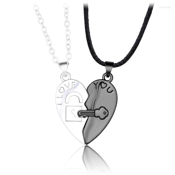 Colliers pendentifs 2 pièces/ensemble amis miel amour Couple collier deux pendentifs en forme de coeur apparié porte-clés corde