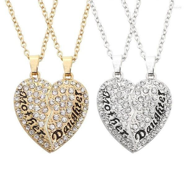 Pendentif Colliers 2 Pcs / set Coeur Puzzle Mère Fille Collier En Cristal Pour Femmes Filles Envoyer Maman Fête Des Mères Cadeaux Femme Charme