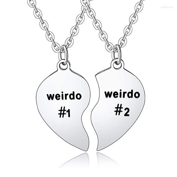 Pendentif Colliers 2 Pcs / Set Hip Hop Weirdo # 1 # 2 Coeur Couple Collier En Acier Inoxydable Pour Amis Sœurs Cadeau