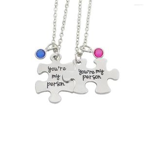 Pendentif Colliers 2 Pcs-set Vintage You Are My Person Collier Pour Couple Bleu Rose Strass Brillant Cristal Anniversaire Cadeau De Fiançailles