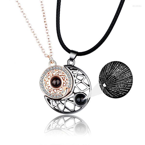 Pendentif Colliers 2 Pcs Soleil Lune Creux Projection Collier Couples Clavicule Splice Pour Les Femmes Saint Valentin Cadeau Fête Accessoires