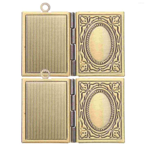 Pendentif Colliers 2 pcs Vintage Bijoux Livre Cadre Médaillon Collier Sculpté Po Médaillons En Métal Photo Femme