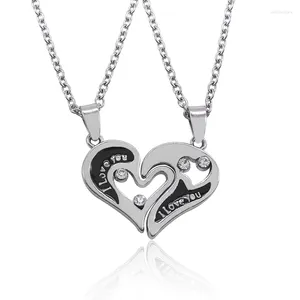 Anhänger-Halsketten, 2-teiliges Set, „Ich liebe dich“, herzförmige Mosaik-Halskette, Damen-Paar-Schmuck, hohles gebrochenes Herz, Legierung, Geschenk