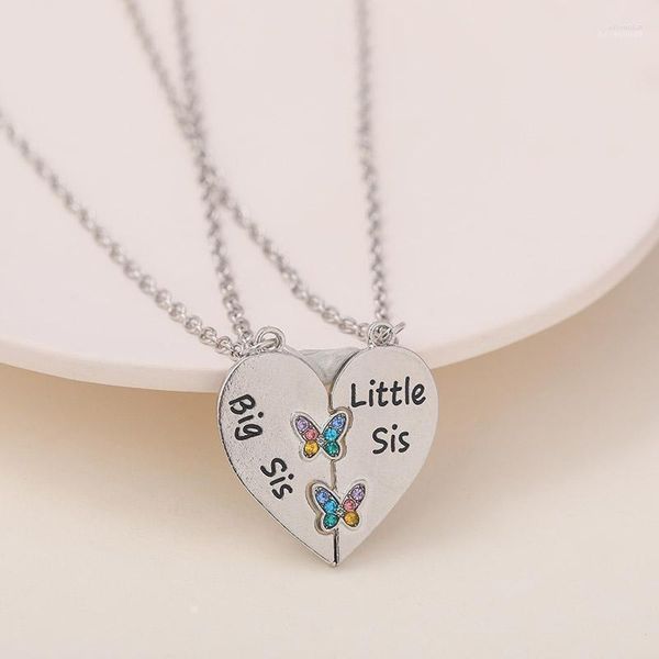 Pendentif Colliers 2 Pièce Soeur Collier Big Sis Petit Coeur Couture Pour Femmes Papillon Incrusté En Alliage De Zinc Bijoux Banquet Cadeau Elle2