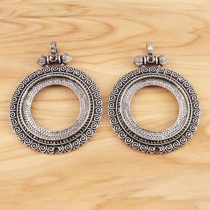 Hanger kettingen 2 stuks Tibetaans zilver grote etnische ronde charms hangers basis instelling cabochon cameo -bakje ring leeg voor sieraden