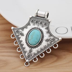 Colliers pendentifs 2 pièces argent tibétain grand lustre Boho connecteur charmes pendentifs fausse pierre verte pour collier bijoux