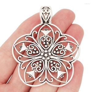 Pendentif colliers 2 X tibétain argent grande fleur en filigrane charmes pendentifs pour collier à faire soi-même fabrication de bijoux résultats accessoires 65x53mm