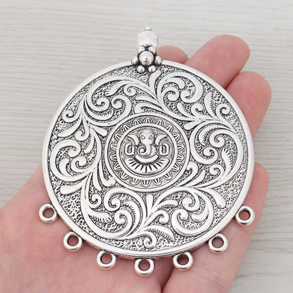 Pendentif Colliers 2 X Tibétain Argent Tribal Grand Rond Bohème Boho 7 Bailors Connecteurs Pendentifs Pour Collier Fabrication De Bijoux 88x70mm