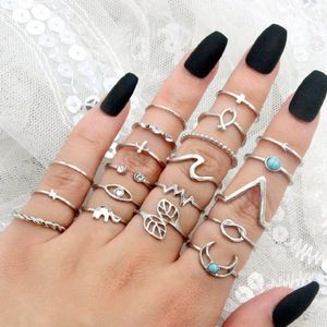 Hangende kettingen 20 stuks ring set dames overdreven stijl olifant cross moon turquoise en andere gelijkmatige maat sieraden 230506