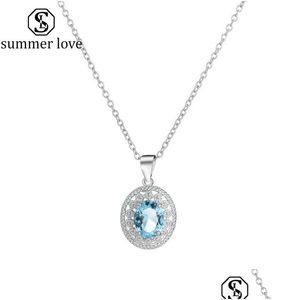 Pendentif Colliers 2021 Est Arrivée Bleu Cristal Verre Ronde Collier De Pierres Précieuses Pour Les Femmes Sier En Acier Inoxydable Chaîne De Mode De Mariage J Dhypo