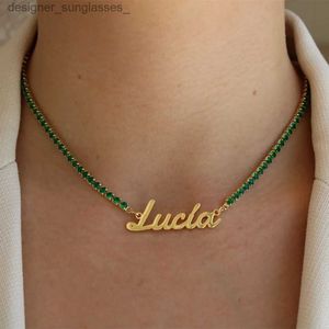 Colliers pendentifs 2021 mode nom personnalisé collier lettres personnalisées pendentif Zircon chaîne scintillant en acier inoxydable tour de cou bijoux pour femmes L231218