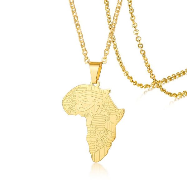 Collares pendientes 2021 moda acero inoxidable geométrico personalizado Ojo de Horus África mapa oro creativo collar adecuado para hombres